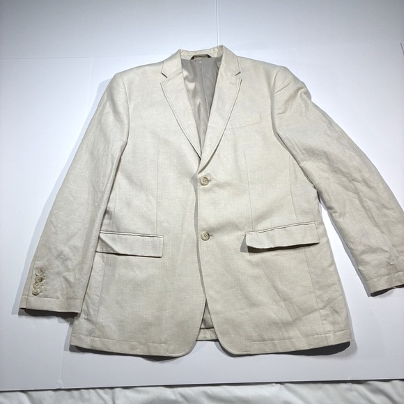 Perry Ellis Men's Blazer Jacket Sport Coat Size 44R Linen Blend Beige - Picture 2 of 8